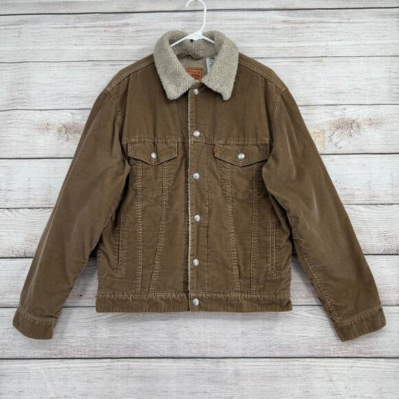 Levis Corduroy Sherpa Lined Trucker Jacket Mens Medium Brown 70520 - Picture 1 of 11